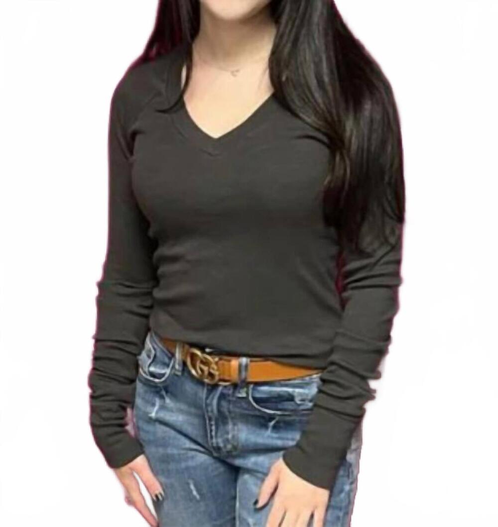 NEW CROWN JEWEL long sleeve raglan v neck top in charcoal